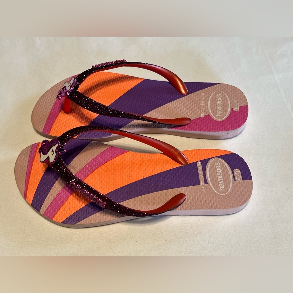 Havaianas flip flops slides sandals Girls 2 pink purple glitter rainbow unicorn - Picture 7 of 10